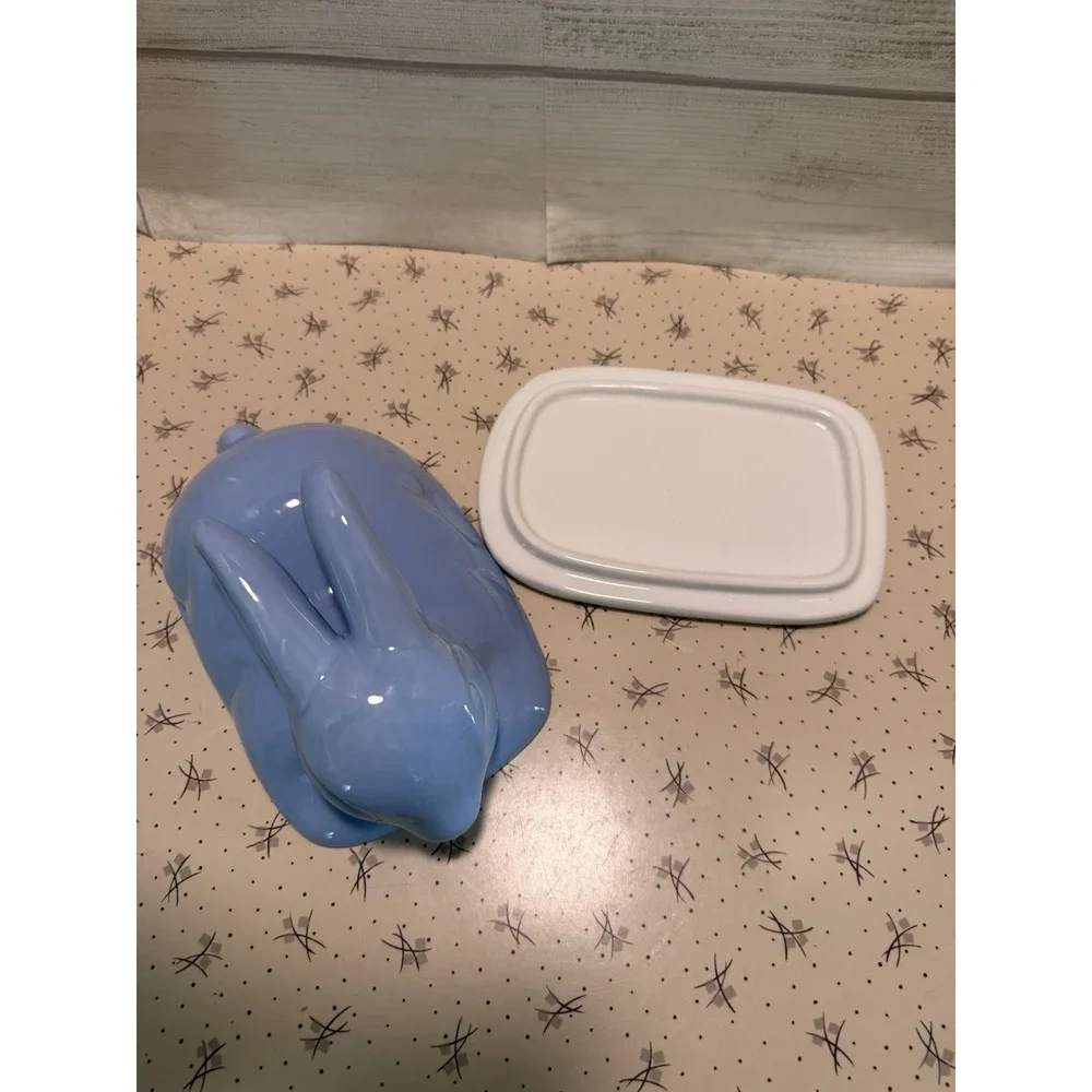 Arlington Designs Blue Bunny Covered‎ Serving Tray Butter Dish Easter Spring